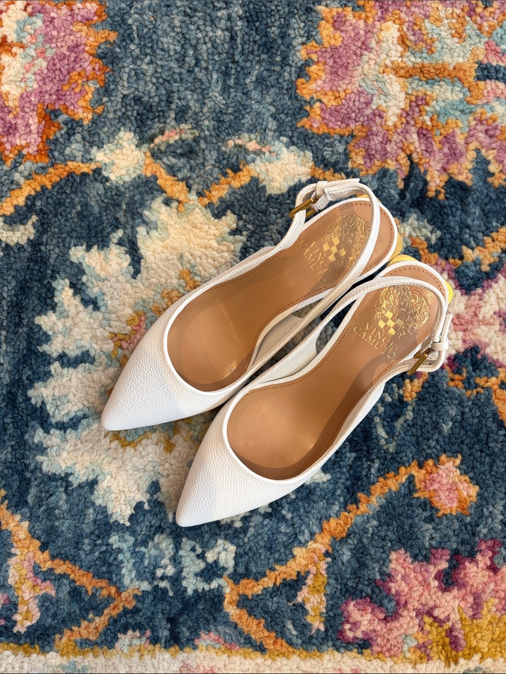 White Leather Pointed Slingback Flats Vince Camuto
